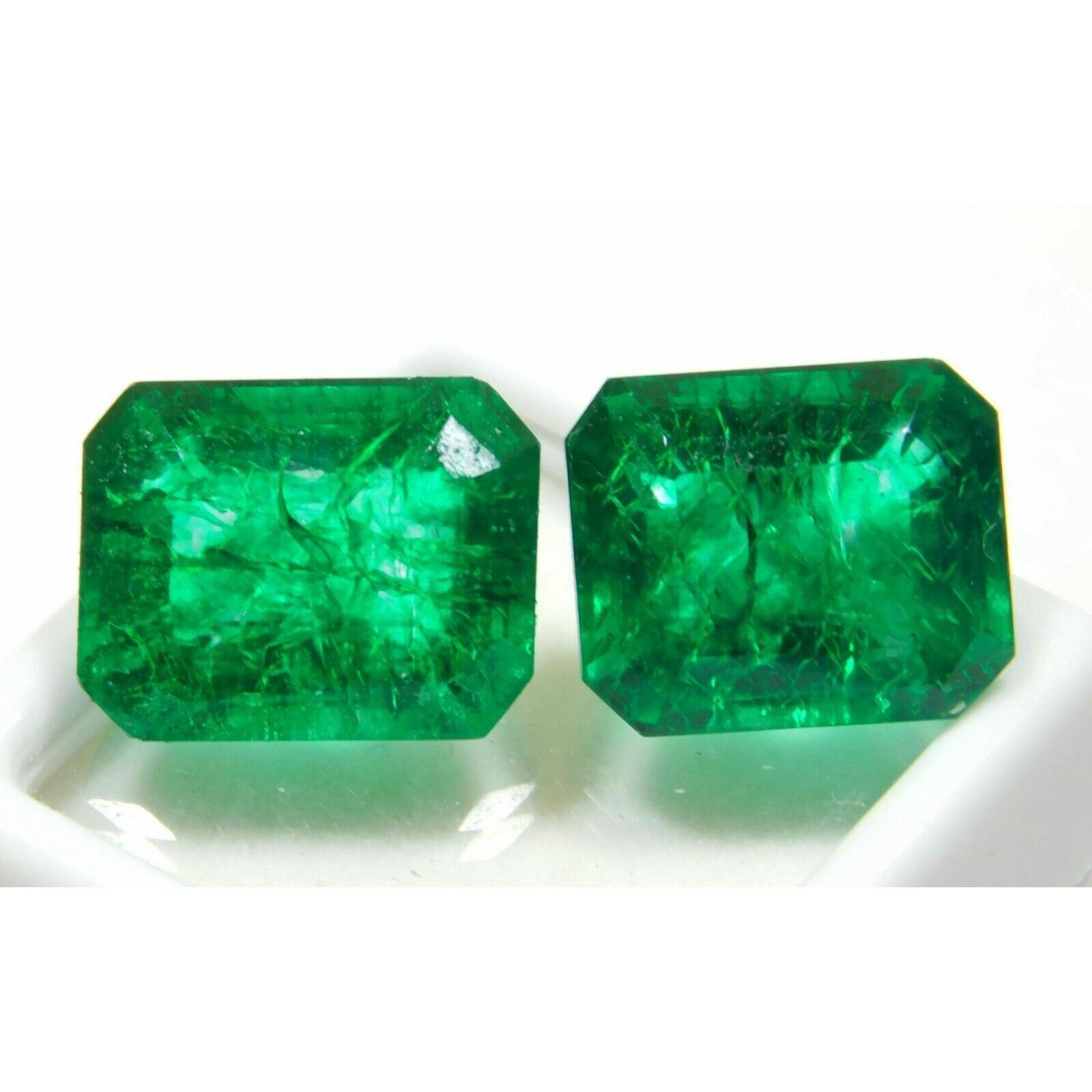 

Natural Green Muzo Emerald 16.35ct Certified Loose Gemstone 13.4 mm each approx зелений