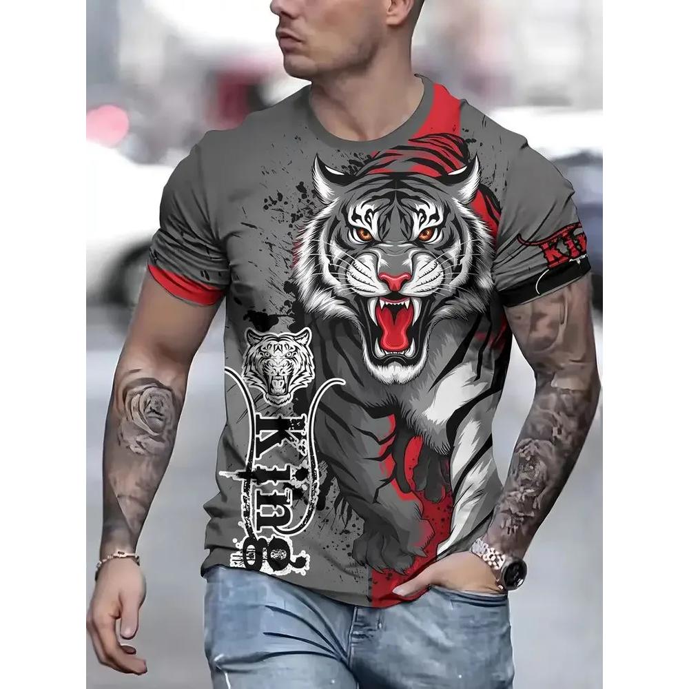 Versatile Men's Animal Print Short Sleeve Fashion Simple Top Casual Loose T-Shirt Crew Neck T-Shirts Men’s