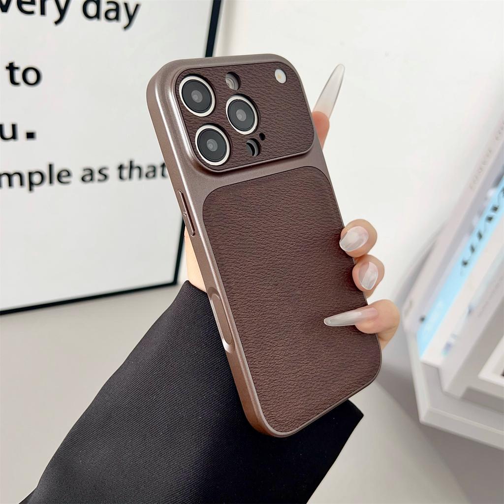 For iPhone 16 Pro Max Case Precise Cutouts Textured PU Leather Coated PC + TPU Phone Cover