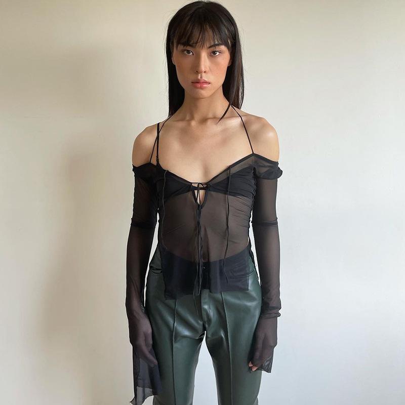 Harajuku Woman Blouses Summer Off Shoulder Mesh Tshirts for Women Top Female T-shirt Women's T-shirt Long Sleeve Tops T Shirt