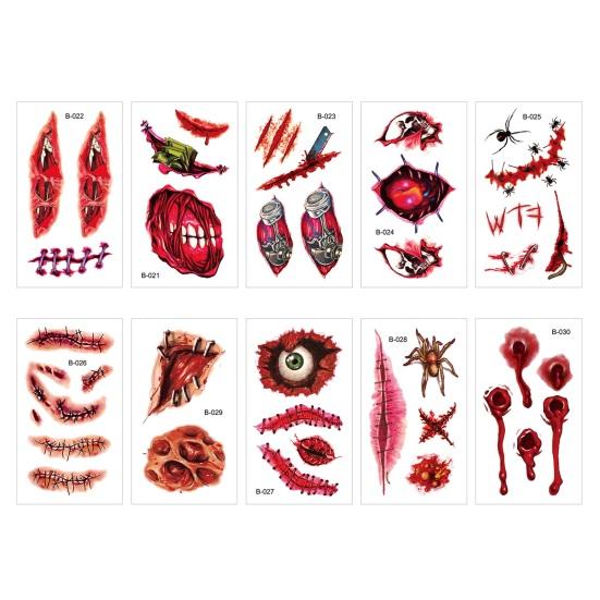 Yousheng 1/2/4 Sets Big Mouth Tattoo Stickers Realistic Halloween Horror Face Sticker Set Waterproof Long-Lasting Temporary Tattoos for Scary Makeup