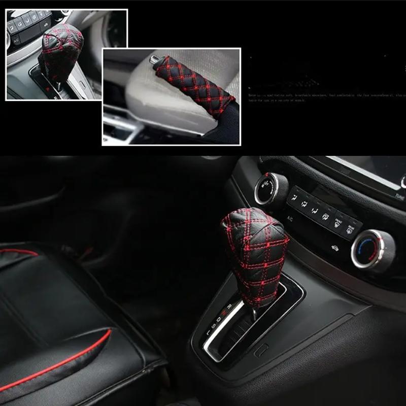 2Pcs/Set Faux Leather Hand Brake Shift Knob Cover Gear Case Car Interior Decor Shift Knob Shell Car Accessory