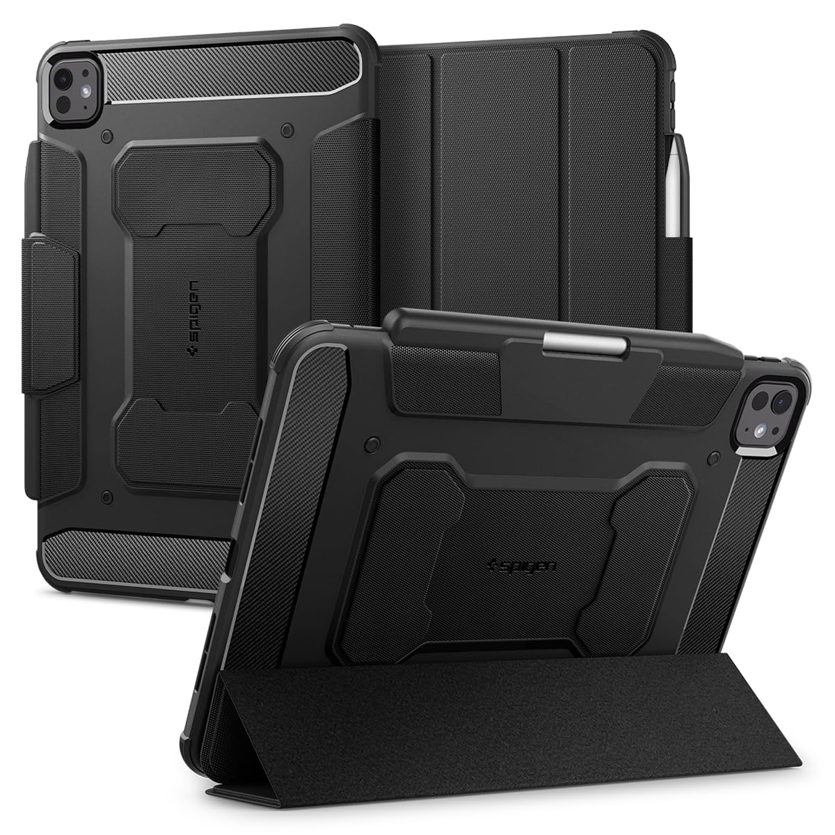 

Spigen Rugged Armor Pro Case for iPad Pro 11-inch (2024) with M4 Shock Absorption, Shockproof Stand, Drop Protection, Black, ACS07017