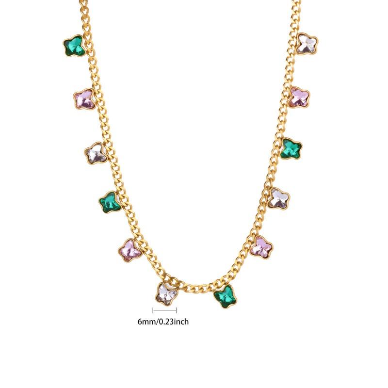 

Hot-selling chain fringed butterfly zircon necklace women s light luxury high-end clavicle chain stainless steel jewelry