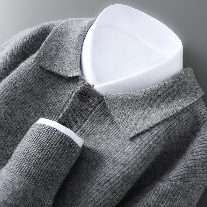 Мужской повседневный шерстяной вязаный поло-свитер Осень/Зима L