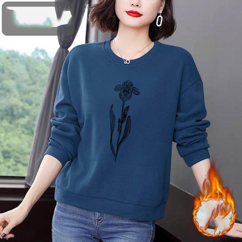 Casual Autumn/Winter Women's O-Neck Printing Fashion All-match Loose Long Sleeve Pullovers Sweatshirts Tops