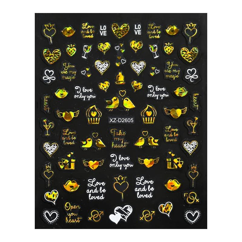 Valentine'S Day Nail Art Sticker Romantic Theme Love Rose Platinum 3D Adhesive Valentine'S Day Nail Sticker