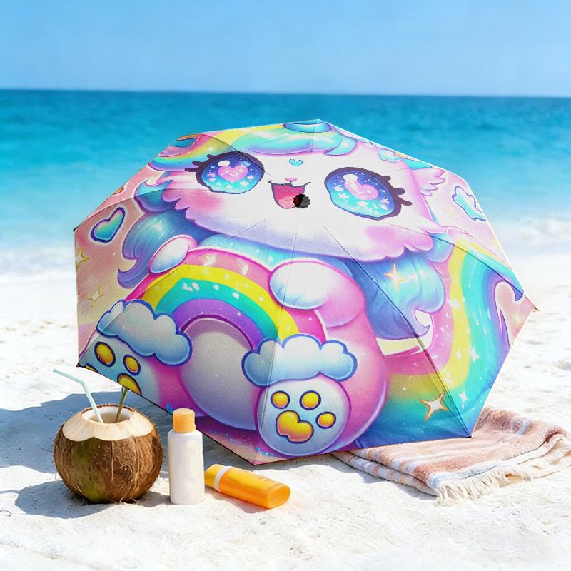 1pc Cartoon cute fantasy unicorn Umbrella Portable Folding Umbrella Iron Frame Hole Bone Structure Outdoor Home Umbrella