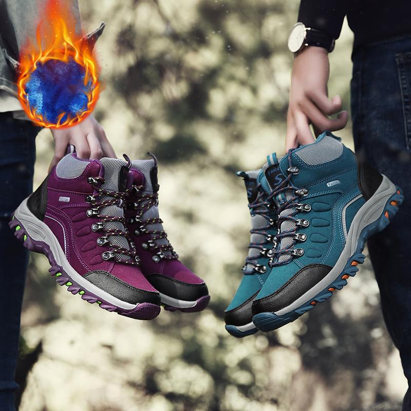 Men Winter Plush Ankle Boots Women Waterproof Plush Snow Boot Men Hiking Shoes Outdoor Sneakers Couple Climbing Trekking Boots