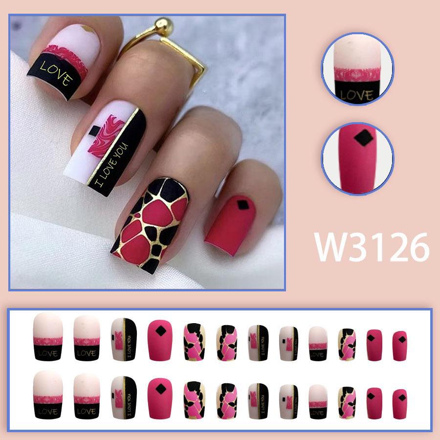 Rhombus Letter Color Block Press-on Nails - 24 Pieces