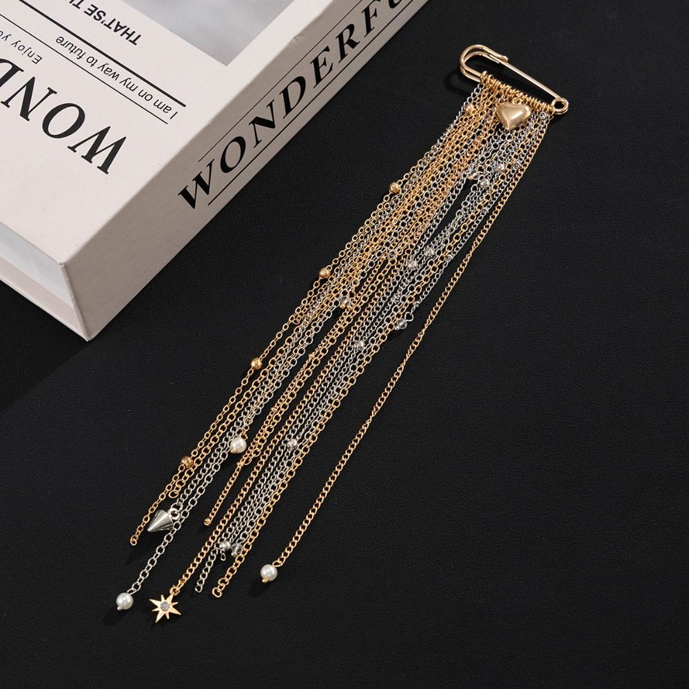 Water Droplet Fringe Clothing Tie Pin Exaggerated Bead Fixed Ornament Women Girls