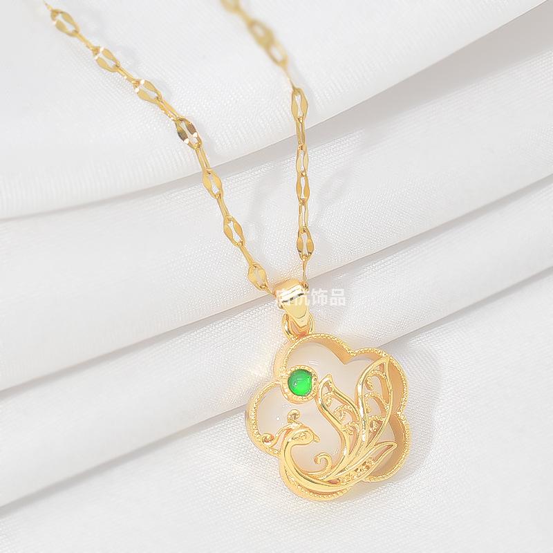 Hetian Jade Phoenix Necklace Female Court Ethnic Style Retro Versatile Temperament Pendant Exquisite Jewelry