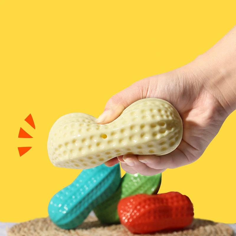 Squeaky Peanut Dog Chew Toy for Aggressive Chewers Interactive Pet Toy for Teeth Cleaning and Anxiety Relief Durable Rubber