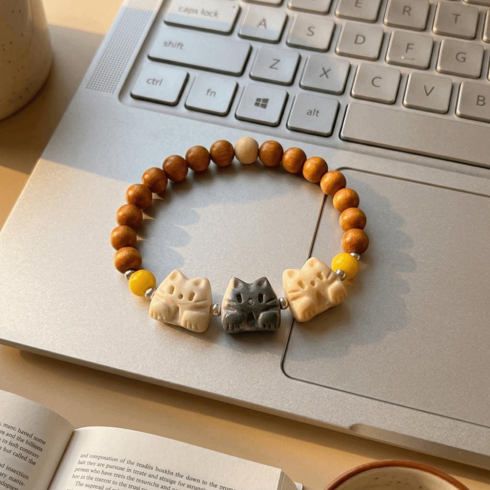 Sweet Cute Biscuit Cat Bracelet Adjustable Wristband Cat Beads Bracelet Retro Friendship Bracelet Hand Accessory
