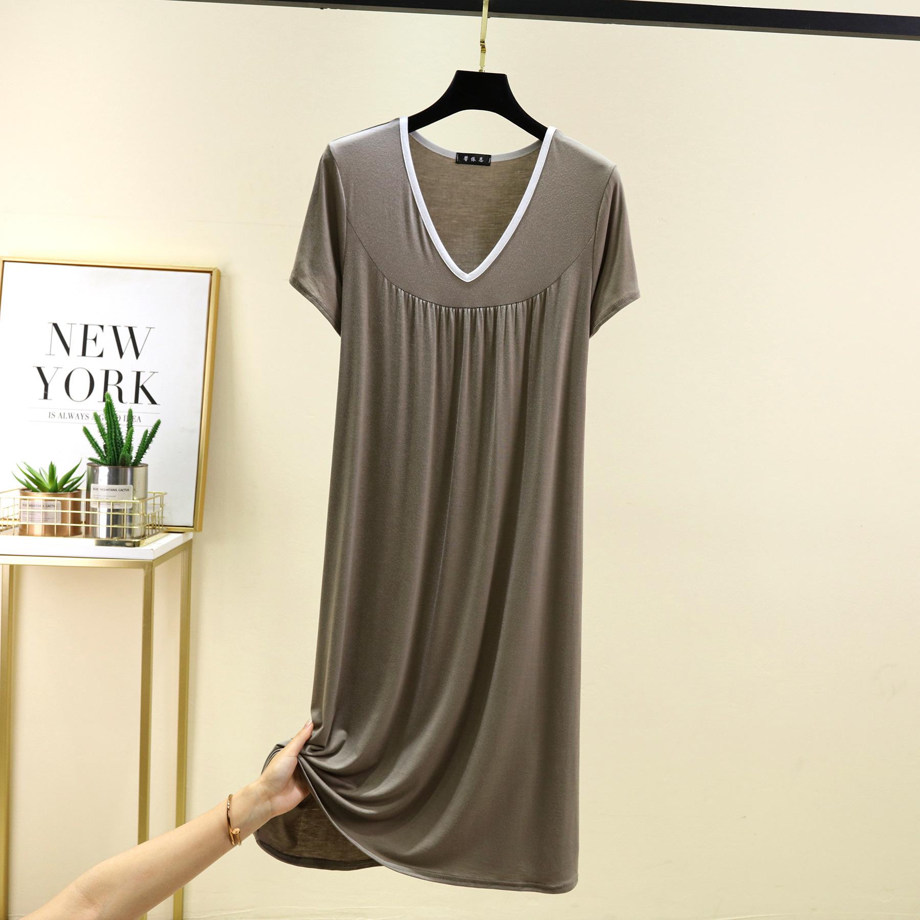 

Плюс размер M до 6XL Модал V-образный вырез ночная рубашка летняя женская свободная домашняя одежда платье однотонный повседневный длинный ночная рубашка комфорт домашняя одежда 4XL