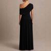 2026 spring new European, American and Amazon cross-border foreign trade women's slanted shoulder waist dress pleated solid color casual dress