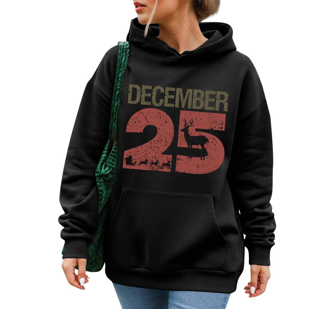 Damenmode Lässig Langarm Bedruckt Rundhals Kapuzenpullover Pullover Top