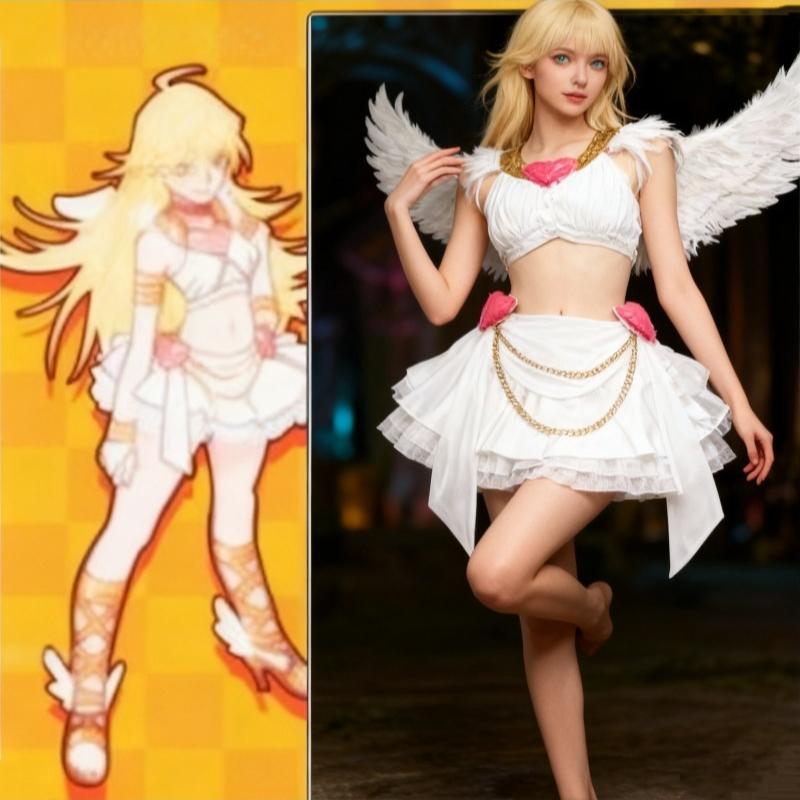 Anime Character Panty Cosplay Costume Lolita White Sexy Fancy Dress Angel Wing Gown Halloween Party Clothes Outfit For Women