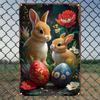 D Flat Vintage Aluminum Wall Art Sign Cute Bunny Easter Eggs Decor for Bedroom Kitchen Garden Office Home Gift