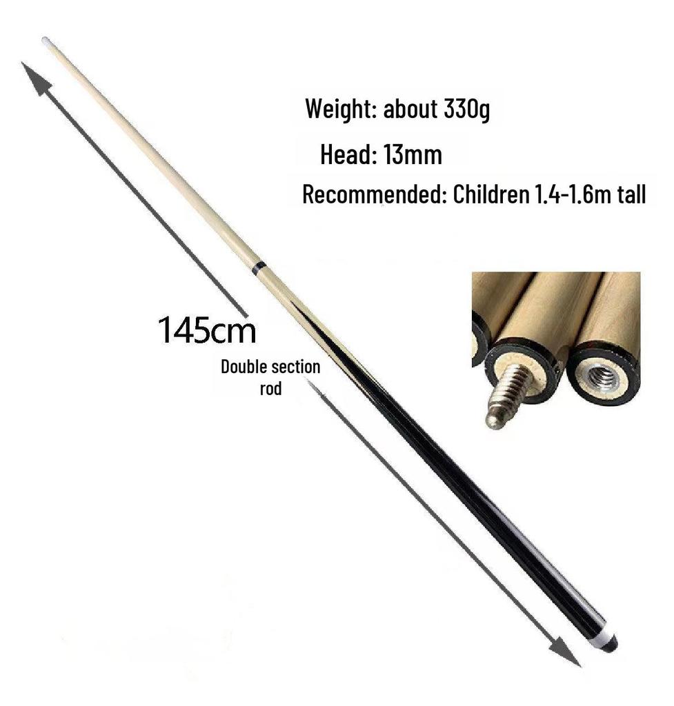 1.2m Children's Split Pool Cue & 1.45m Youth Double Section Weighted White Wood Cue