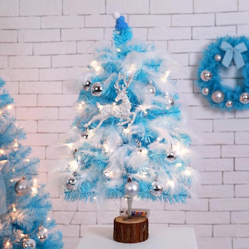 Delightful Mini Feather Christmas Tree with Light Ornaments Tabletop Christmas Tree, Easy To Assemble Cheerful Designs