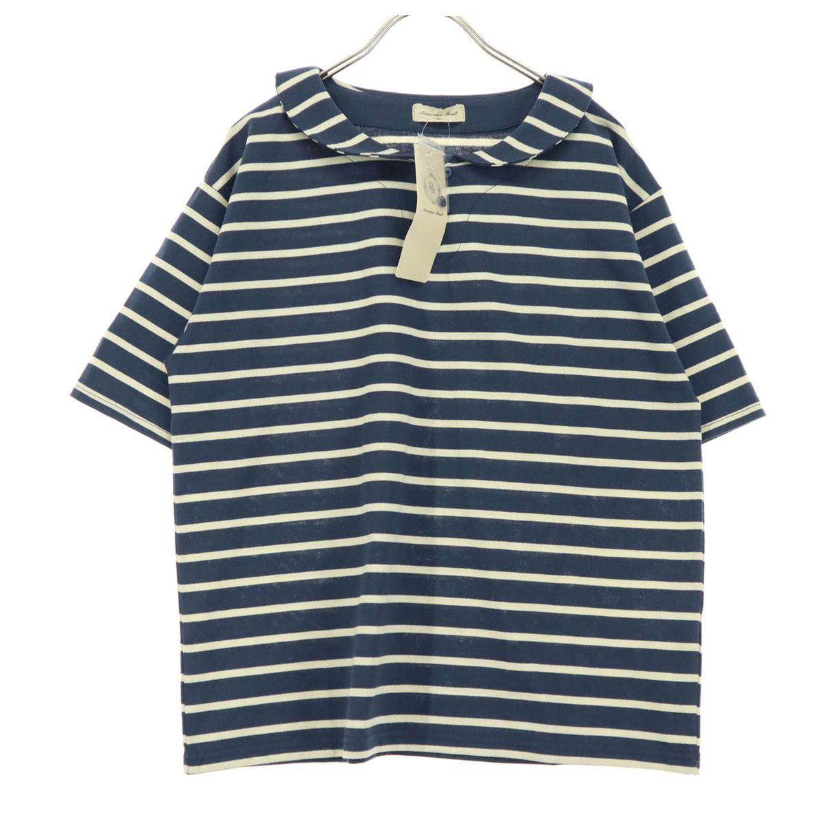 

unused SM2 Border Pattern Short sleeve Round collar Cut F Navy Women Used