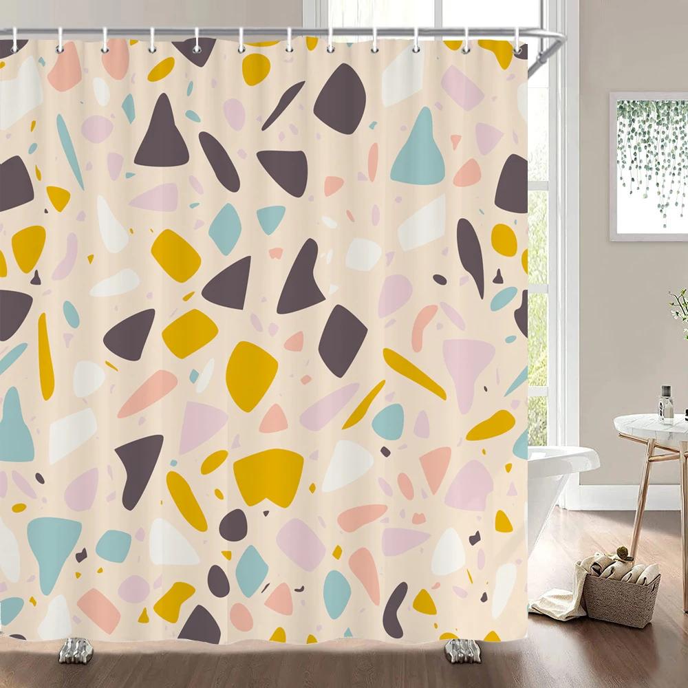 Small Stone Printed Shower Curtain Pebble Spots Pattern Bath Curtain Waterproof Bath Screen With Hooks For Home Bathroom Decor