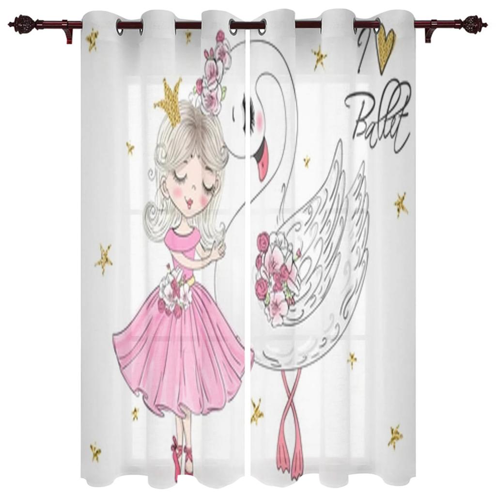 Cute Girl with Ballerina Window Curtain for Kids Room Home Blinds Curtains for LivingRoom Bedroom Drapes