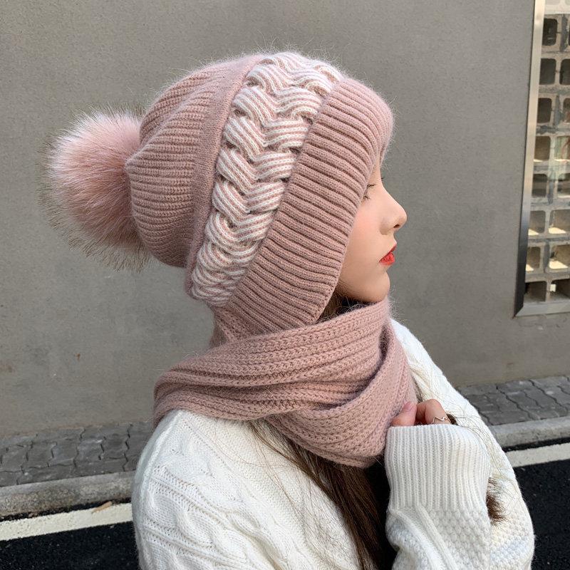 Women's Korean Style Wool Hat & Scarf Set – Cute, Cold-Proof, Ear & Neck Protection for Autumn/Winter