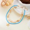 Boho Gold Color Starfish Shell Pendant Necklace for Women Double Layer Rice Beads Sea Shell Choker Summer Beach Party Jewelry