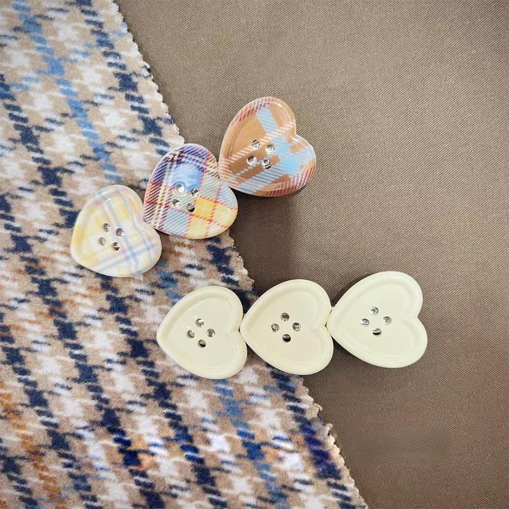 Sweet Plaid Heart Button Duckbill Clip Cute Side Bangs Hair Clip Girls Fashion Hair Accessories