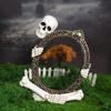 Vintage Skeleton Mirror Frame Statue Gothic Halloween Skull Hold Mirror Figurine Resin Skeleton Sculpture for Shelf Mantel Home Office Decor