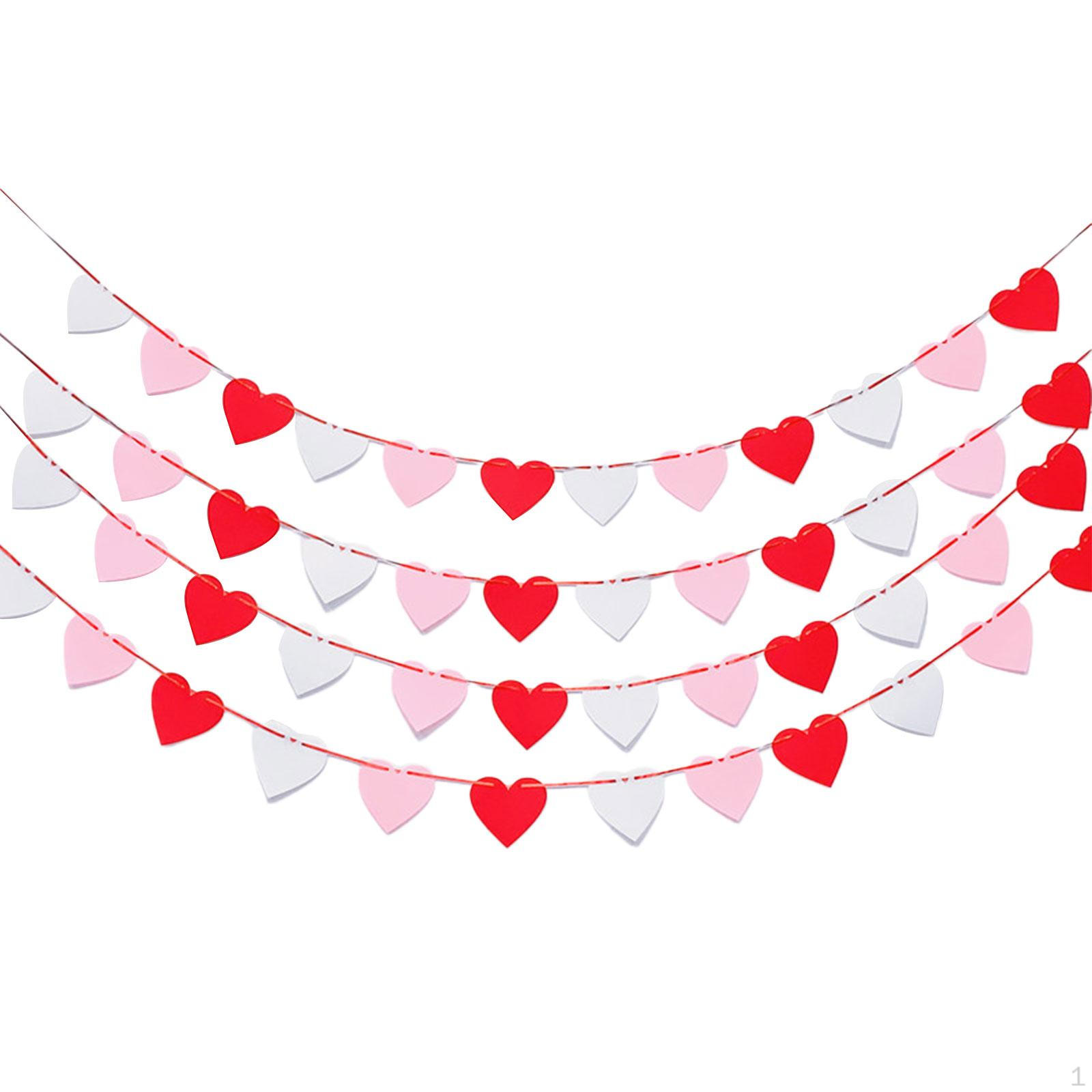 Felt Heart Garland Banner Valentines Day Decoration Romantic for Bridal Shower 48pcs