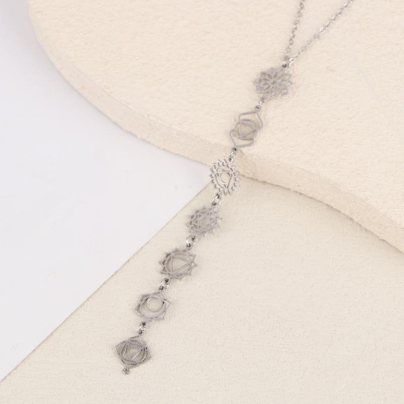 

7 Chakra Yoga Necklace Stainless Steel Pendant Necklace For Meditation Boho Spiritual Gift as the picture