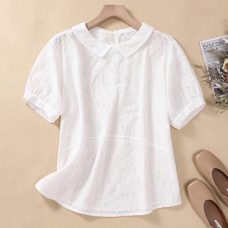 

Женская летняя рубашка оверсайз из хлопка, свободная блузка, повседневный пуловер с коротким рукавом, мягкий свободный топ XXL белый