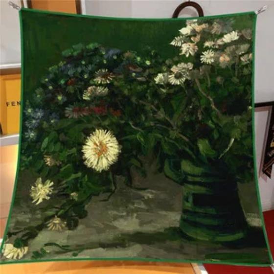 Oil Painting Four Seasons Luxury Square Silk Scarves Europe And America Fashion Bandannas New Twill Print Sunscreen Shawls