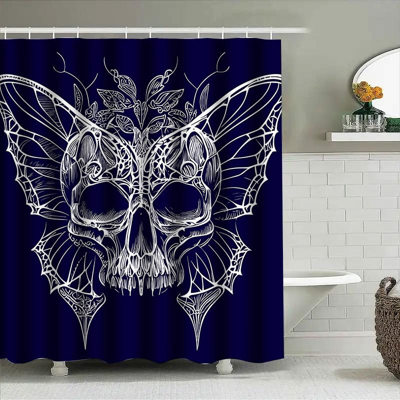 Tuniu Skull Bat Wings Shower Curtain Dark Art Gothic Black White Bathroom Decor Spooky Unique Design W60H190(CM)-1 Pcs
