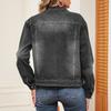 Women's Fashionable Versatile Classic Retro Solid Color Lapel Long Sleeved Pocket Denim Jacket