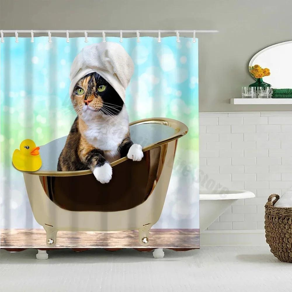Cute Little Yellow Duck Shower Curtain Cartoon Funny Smiley Face Bathroom Waterproof Bath Duck Fabric 12 Hooks Bathroom Decor (as the picture,W90xH180cm)