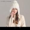 New Korean Winter Pullover Hat for Women Plus Velvet Thick Plush Knitted Outdoor Warm Wool Ball Ear Protection Hat