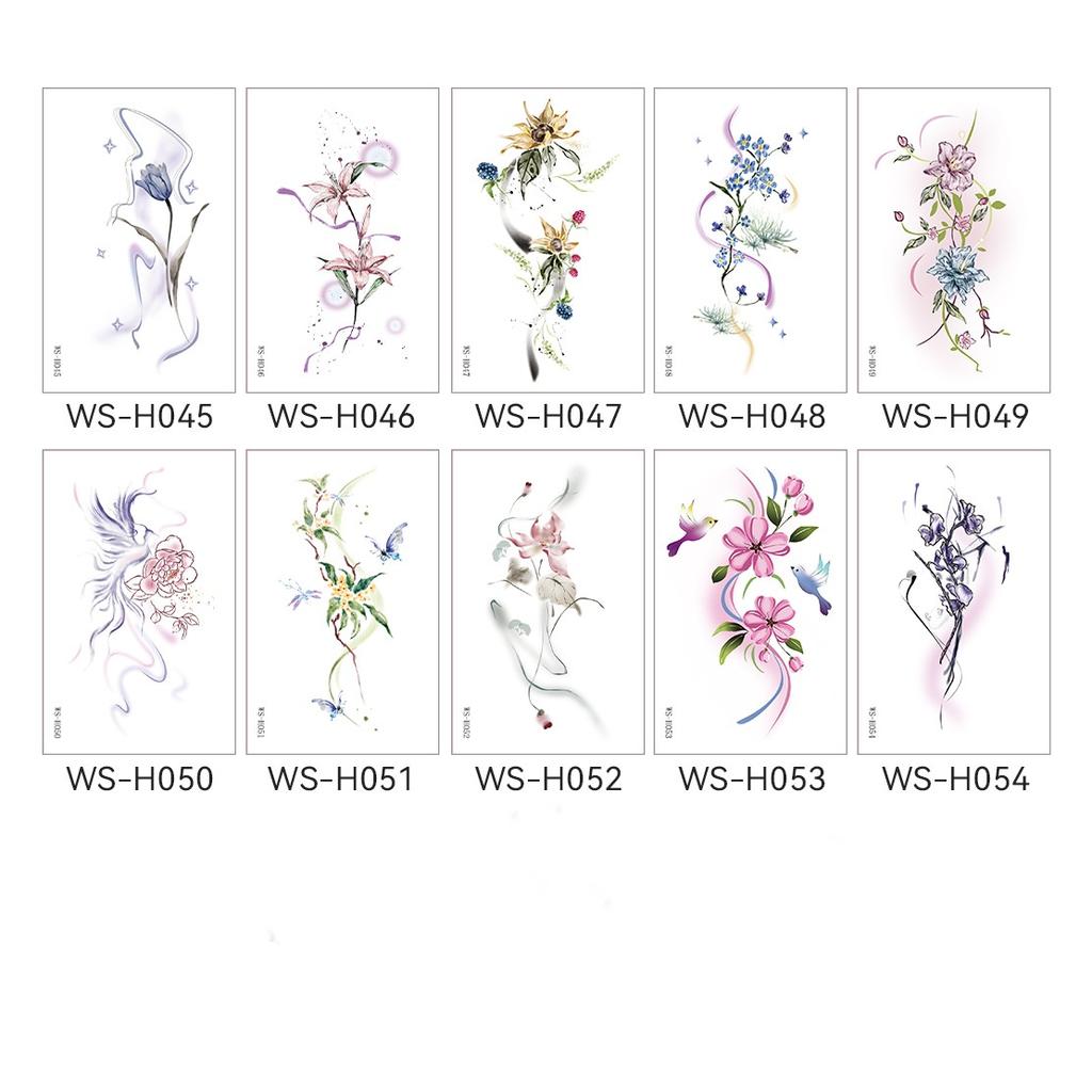 10pcs Women Aesthetic Temporary Tattoos Stickers Flower Waterproof Long Lasting Arm Clavicle Finger Disposable Fake Tattoos