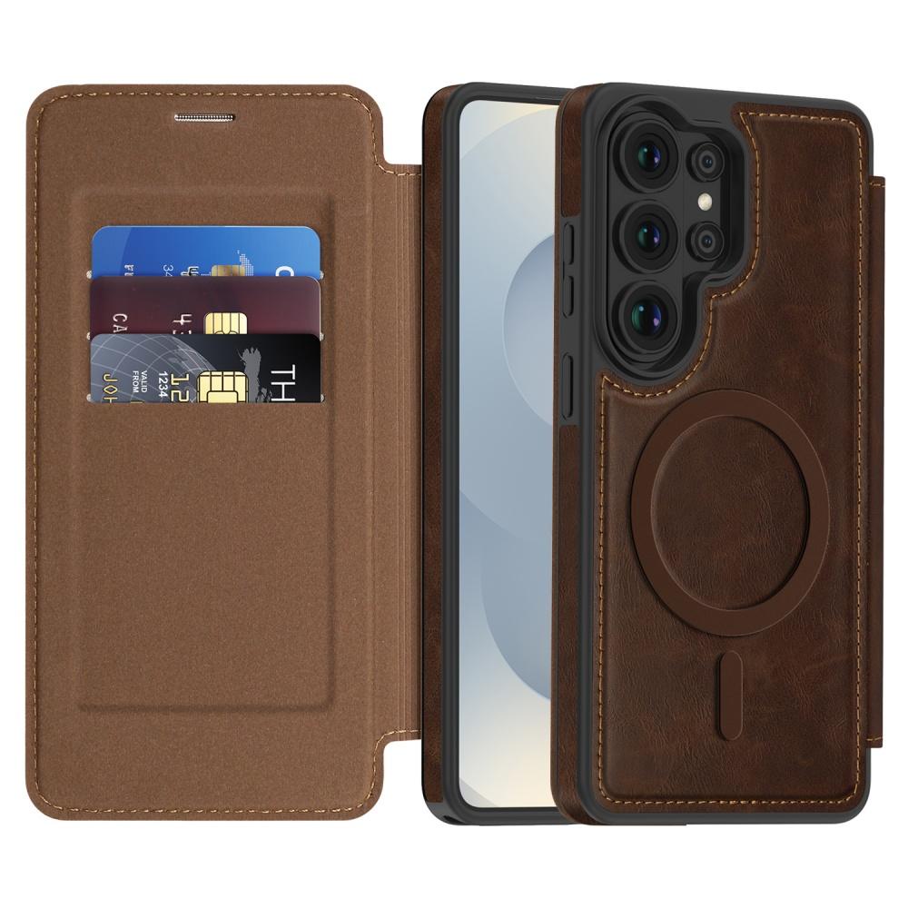 Man Business Leather Magnetic Case for Samsung S26 S25 Ultra Coque S25 Edge FE For Magsafe Faux Leather Cards Slot Phone Cover