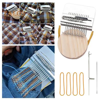 Mini Loom Machine with 10/12/14/21/28/42 Needles Portable Small Manual Darning Loom Wooden DIY Jeans Socks Clothes Mending Weaving Loom Toy