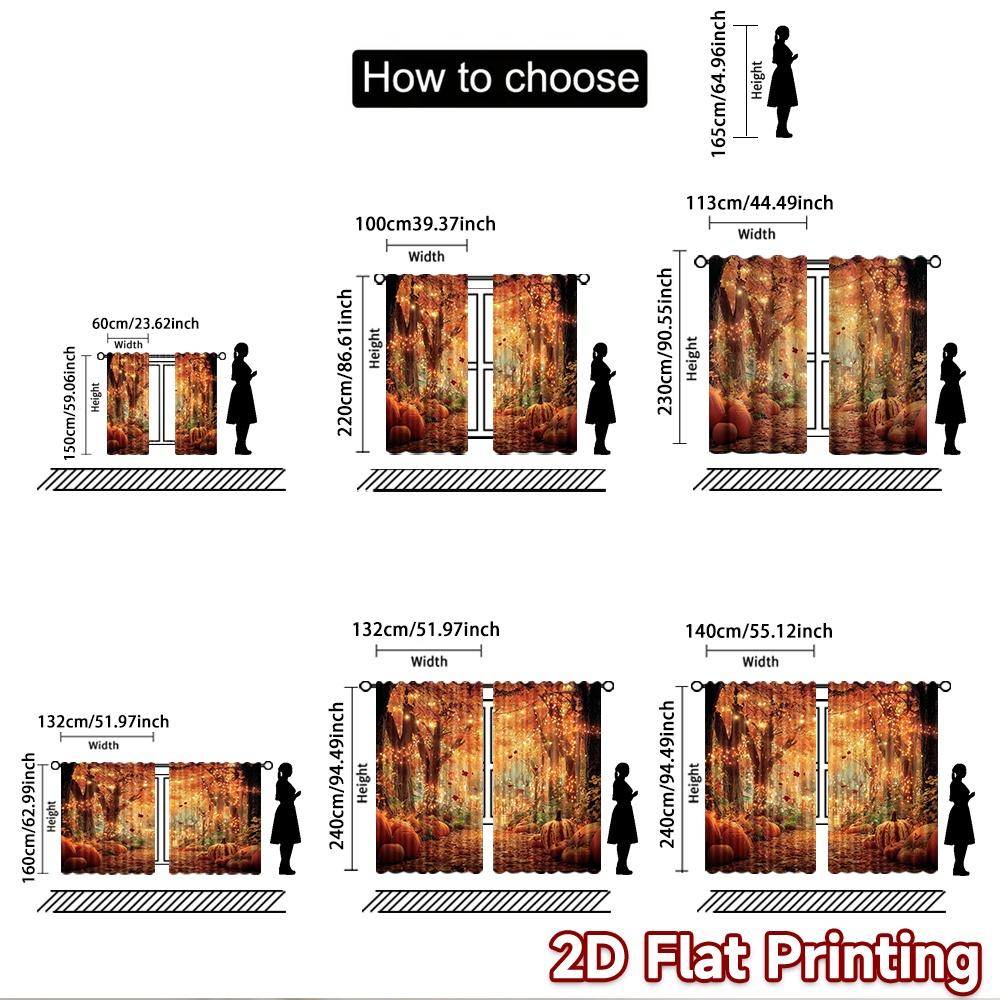 2D flat printing 2pcs Curtains Autumn Thanksgiving Path Pumpkins Digital Printed Polyester Drapes Family Party Decoration