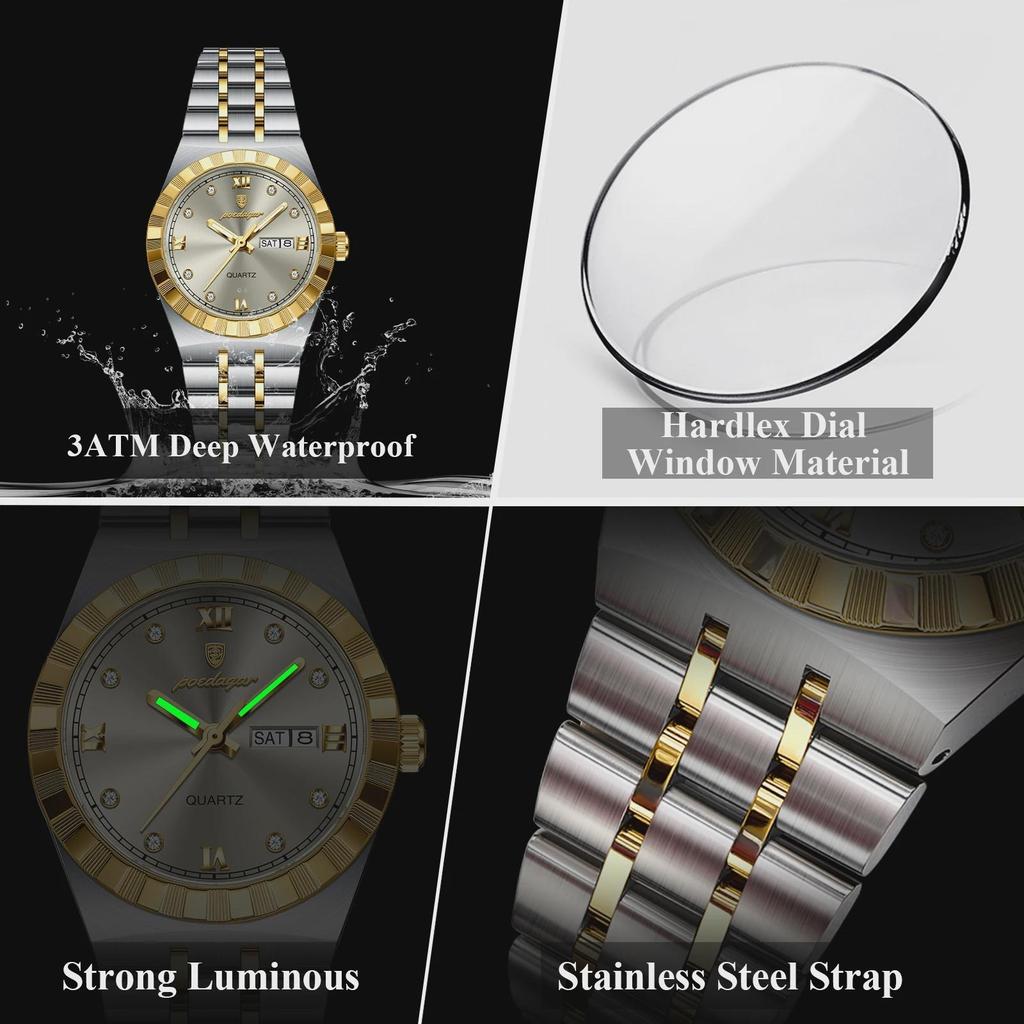 POEDAGAR Luxury Woman Watch Week Date Waterproof Luminous Business Women's Watch Stainless Steel Quartz Casual Watches For Women