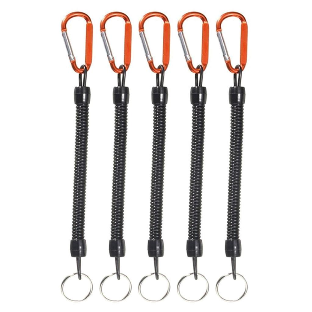 5Pcs Coiled Fishing Lanyard with Carabiner Retractable Safety Coiled Tether Fishing Ropes Pliers Lip Fishing Tackle