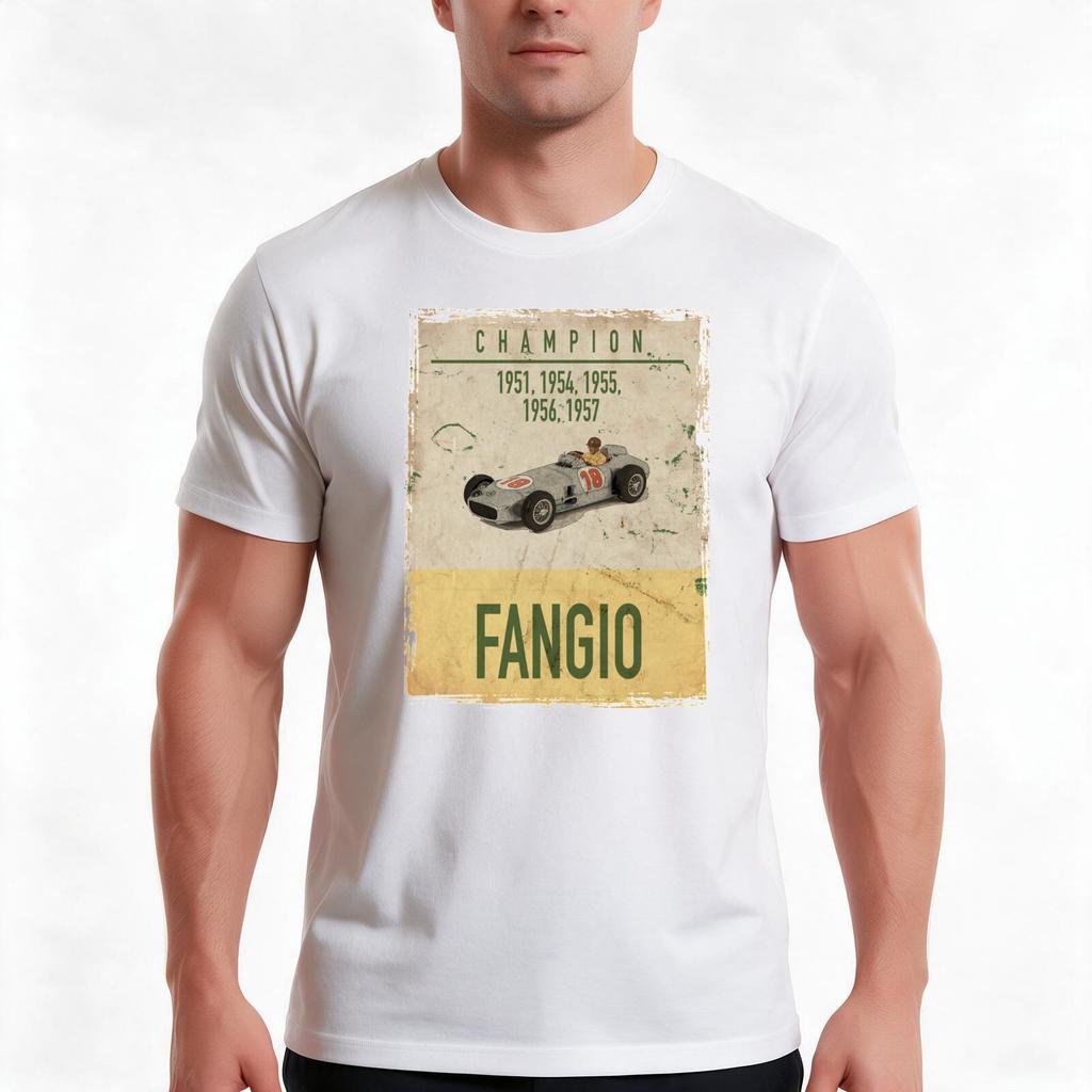 Fangio Drivers Championship Tshirt Summer Casual Cotton Tee Oversized Streetwear Tops Vintage Graphic Print 100 Cotton