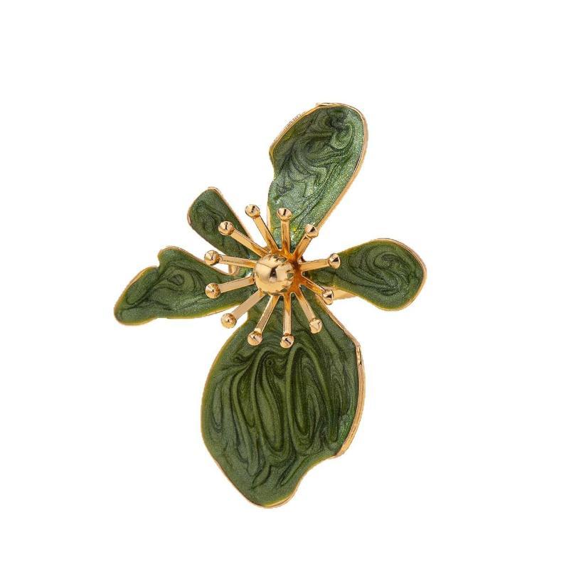 Vibrant Enamel Flower Ring Gold Tone Detailing Vintage Bold Stylish Design for Women Retro Party Wear Jewelry Gift