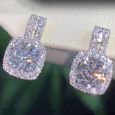 Fashion Silver Color CZ Stud Earrings For Women Bling White Zircon Statement Earrings Jewelry