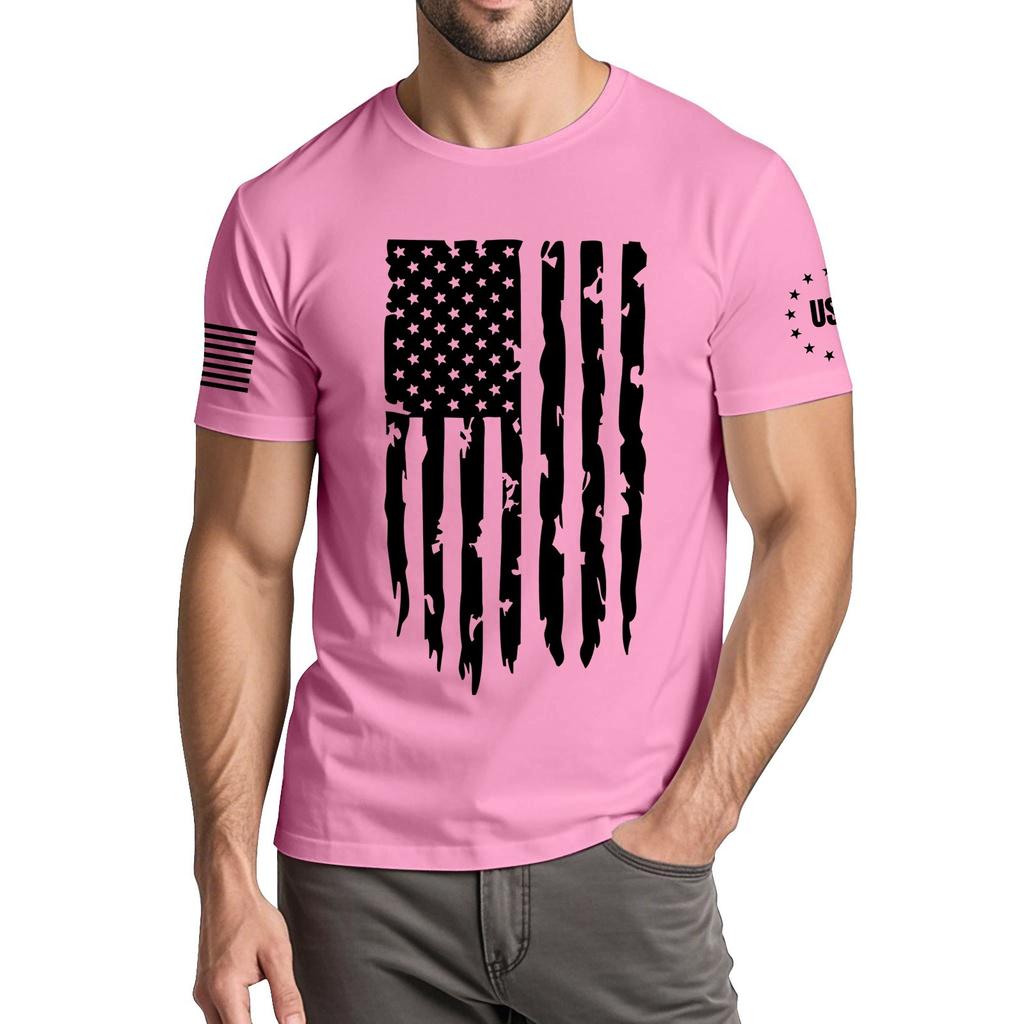 Menns moteriktige avslappede Independence Day trykte t-skjorte med rund hals og korte ermer